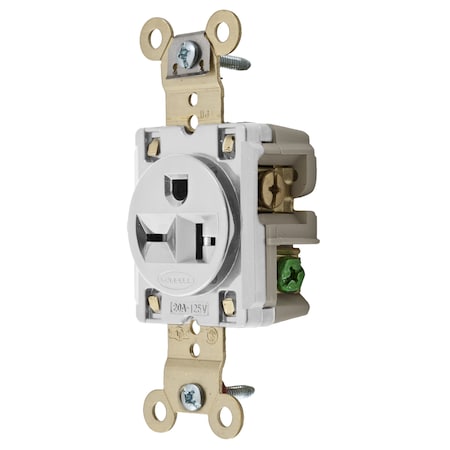 Hubbell Wiring Device-Kellems Straight Blade Receptacle, 6-20R, 20 A, 250V AC, 2 Pole, 3 Wire, Flush Mount, Grounded HBL5461W